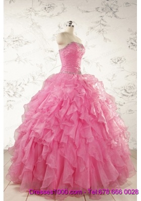 2015 Ball Gown Organza Quinceanera Dresses with Beading and Ruffles