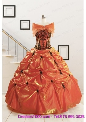 2015 Cheap Appliques Quinceanera Dresses in Orange Red and Black