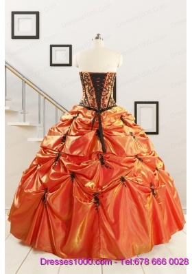 2015 Cheap Appliques Quinceanera Dresses in Orange Red and Black