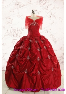 2015 Cheap Appliques Quinceanera Dresses in Wine Red