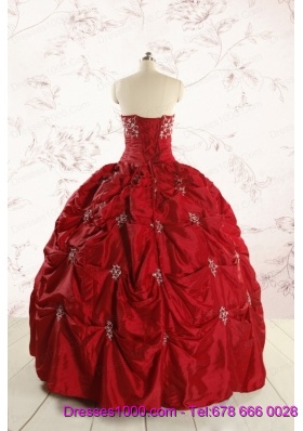 2015 Cheap Appliques Quinceanera Dresses in Wine Red