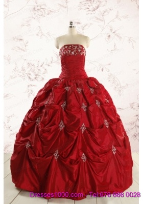 2015 Cheap Appliques Quinceanera Dresses in Wine Red