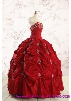 2015 Cheap Appliques Quinceanera Dresses in Wine Red