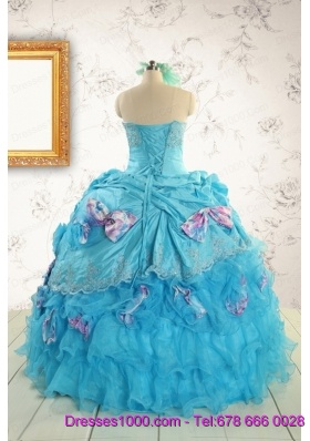 2015 Cheap Aqua Blue Appliques Quinceanera Dresses with Appliques