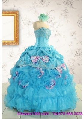 2015 Cheap Aqua Blue Appliques Quinceanera Dresses with Appliques