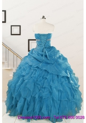 2015 Elegant Strapless Blue Quinceanera Dresses with Beading and Ruffles