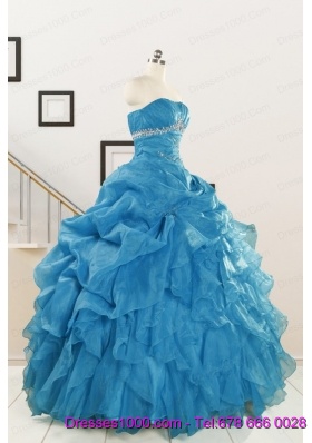 2015 Elegant Strapless Blue Quinceanera Dresses with Beading and Ruffles