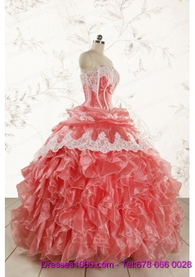 2015 Fashionable Strapless Watermelon Quinceanera Dresses