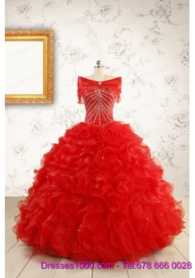 2015 Luxurious Sweetheart Beading Red Quinceanera Dresses