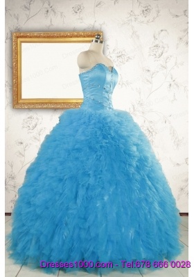 2015 Most Popular Baby Blue Quinceanera Dresses with Beading