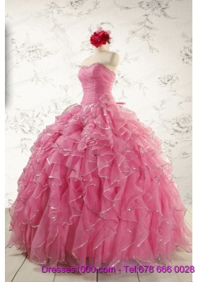 2015 New Style Rose Pink Quinceanera Dresses with  Beading