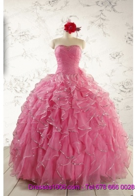 2015 New Style Rose Pink Quinceanera Dresses with  Beading