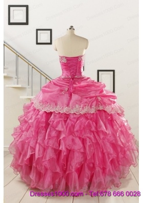 2015 Pretty Appliques and Ruffles Quinceanera Gowns in Hot Pink