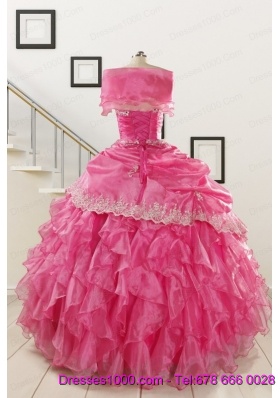 2015 Pretty Appliques and Ruffles Quinceanera Gowns in Hot Pink