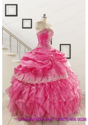 2015 Pretty Appliques and Ruffles Quinceanera Gowns in Hot Pink