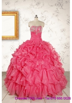 2015 Pretty Beading and Ruffles Red Quinceanera Dresses with Strapless