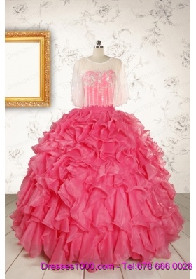 2015 Pretty Beading and Ruffles Red Quinceanera Dresses with Strapless