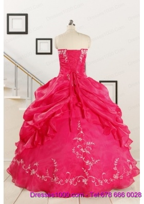 2015 Pretty Sweetheart Embroidery Quinceanera Dress in Hot Pink