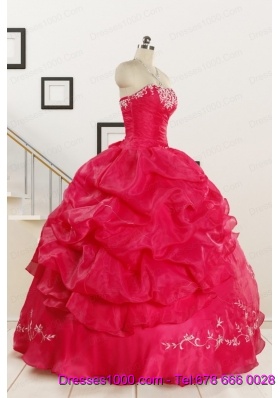 2015 Pretty Sweetheart Embroidery Quinceanera Dress in Hot Pink