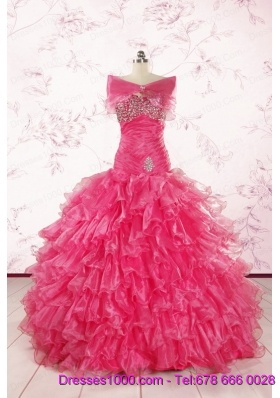 2015 Top Seller Sweetheart Hot Pink Quinceanera Dresses with  Ruffles