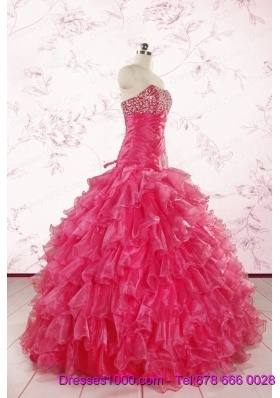 2015 Top Seller Sweetheart Hot Pink Quinceanera Dresses with  Ruffles