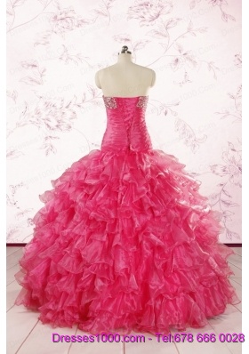 2015 Top Seller Sweetheart Hot Pink Quinceanera Dresses with  Ruffles