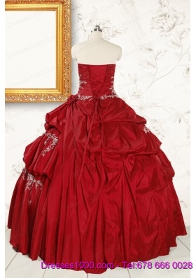 Ball Gown Sweetheart Appliques 2015 Quinceanera Dress in Wine Red