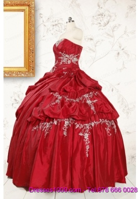 Ball Gown Sweetheart Appliques 2015 Quinceanera Dress in Wine Red