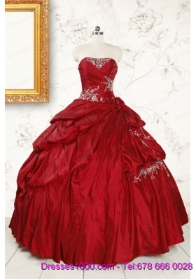 Ball Gown Sweetheart Appliques 2015 Quinceanera Dress in Wine Red