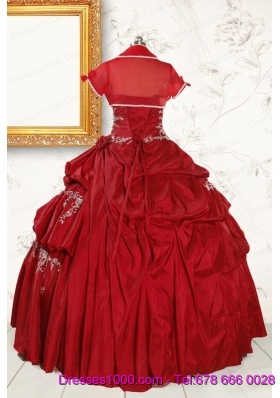 Ball Gown Sweetheart Appliques 2015 Quinceanera Dress in Wine Red