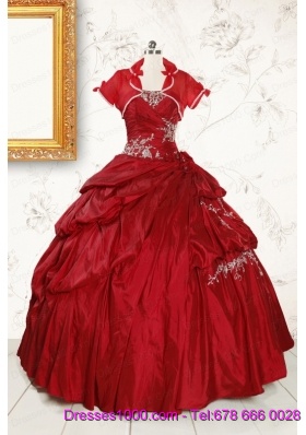 Ball Gown Sweetheart Appliques 2015 Quinceanera Dress in Wine Red