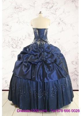 Cheap Navy Blue Quinceanera Dress with Embroidery and Pick Ups