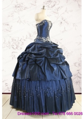 Cheap Navy Blue Quinceanera Dress with Embroidery and Pick Ups