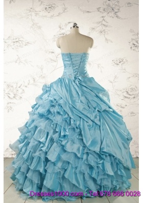 Fashionable Beading Aqua Blue Quinceanera Dresses for 2015