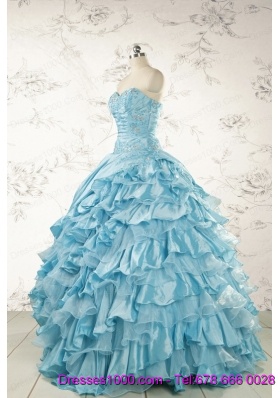 Fashionable Beading Aqua Blue Quinceanera Dresses for 2015