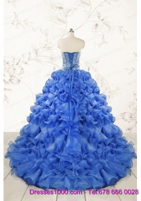 Hot Sale Beading Royal Blue Sweet 15 Dresses with Sweep Train