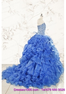 Hot Sale Beading Royal Blue Sweet 15 Dresses with Sweep Train