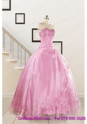 Pretty Baby Pink Quinceanera Dresses with Beading and Appliques for 2015