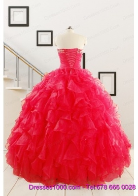 Pretty Ball Gown Sweetheart 2015 Sweet 16 Dresses in Coral Red