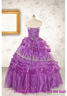 Pretty Strapless Lilac Quinceanera Dresses with Appliques for 2015