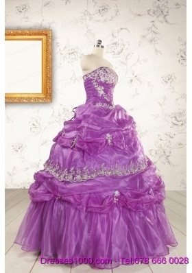 Pretty Strapless Lilac Quinceanera Dresses with Appliques for 2015