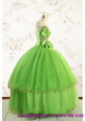 Spring Green Quinceanera Dresses with Beading and Bowknot for 2015 Spring