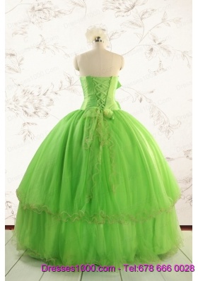 Spring Green Quinceanera Dresses with Beading and Bowknot for 2015 Spring