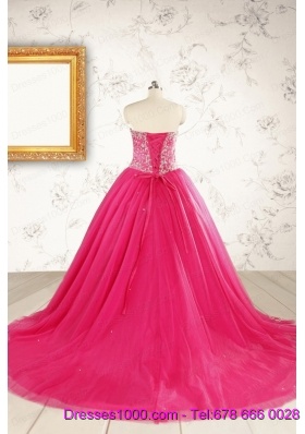 2015 Beautiful Hot Pink Quinceanera Dresses with Beading and Appliques