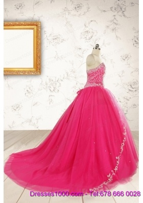 2015 Beautiful Hot Pink Quinceanera Dresses with Beading and Appliques