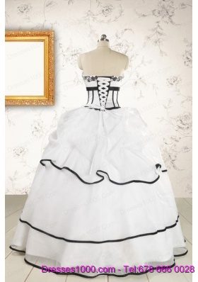 2015 Cheap Appliques and Ruffles White and Black Quinceanera Dresses