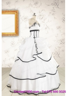 2015 Cheap Appliques and Ruffles White and Black Quinceanera Dresses