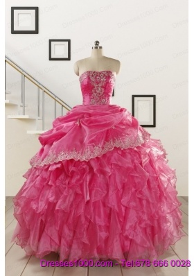 2015 Elegant Appliques and Ruffles Quinceanera Gowns in Hot Pink