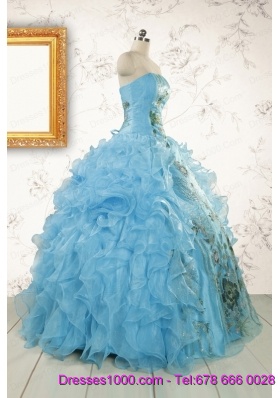 2015 New Style Ruffles Embroidery Strapless Quinceanera Dresses in Baby Blue