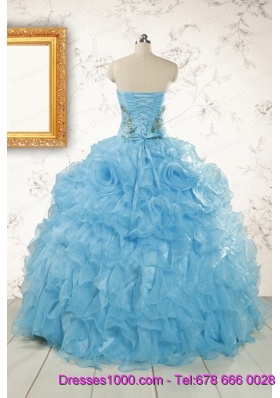 2015 New Style Ruffles Embroidery Strapless Quinceanera Dresses in Baby Blue